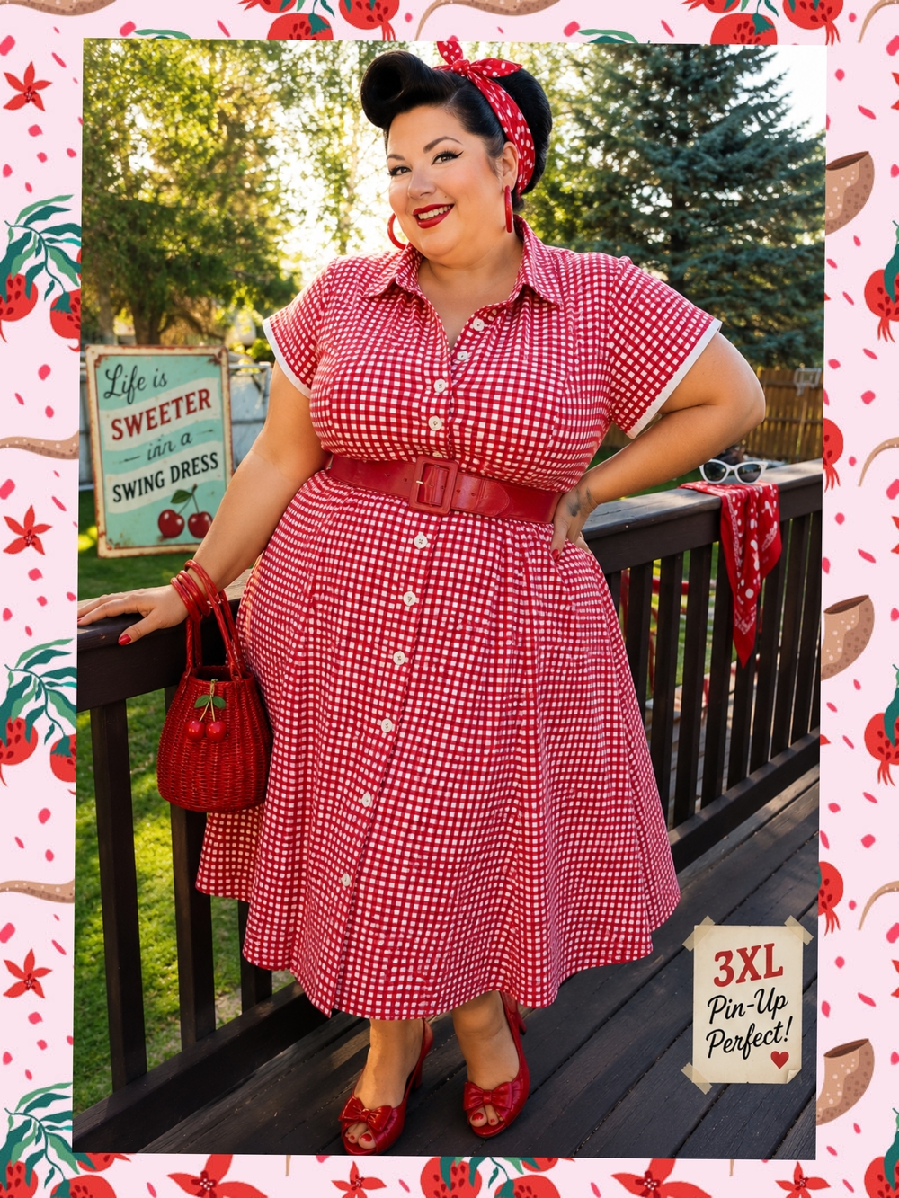 EShakti 1950s Rockabilly Pin-up gingham checkered swing dress Sz 3XL